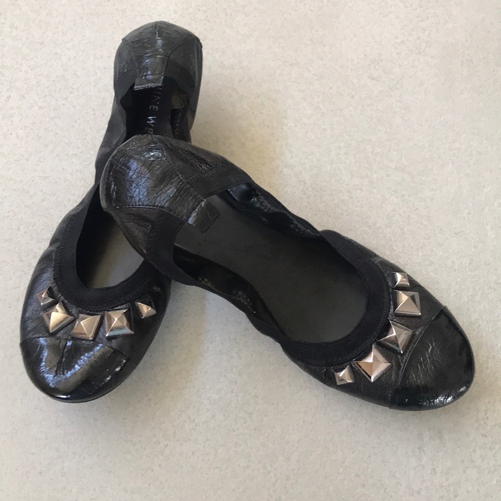 Nine West Black Patent Leather Stud Flats 7